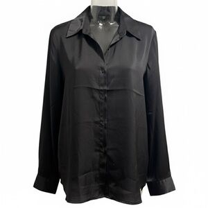 Color Block Black Button Down Blouse Women's Medium